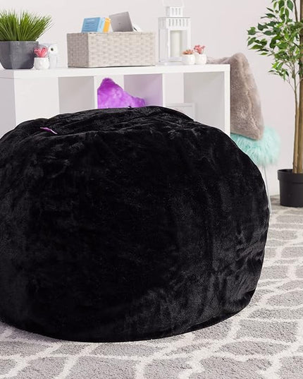 Posh Creations Bean Bag Chair for Kids, Teens, and Adults Includes Removable and Machine Washable Cover, Soft Faux Rabbit Fur - Black, 48in - X-Large - LeafyLoom