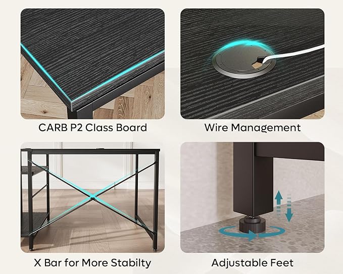 Bestier 95.2” L Shaped Desk, Reversible Corner Computer Desk or 2 Person Long Table with Adjustable Shelves, Large Writing Study Workstation with 3 Cable Holes - Black - LeafyLoom