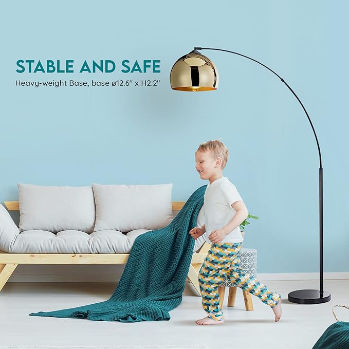 NW Archiology Arc Floor Lamp, 67" Height Gold Floor Lamp with Floor Switch and Stable Marble Base, The Unique Curved Design is Ideal for Living Room Reading Bedroom Home Office - LeafyLoom