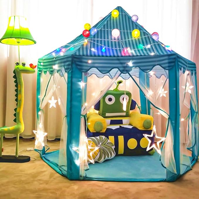 junovo Ultra Soft Rug for Nursery Children Room Baby Room Home Decor Dormitory Hexagon Carpet for Playhouse Princess Tent Kids Play Castle, Diameter 4.6 ft, Teal Blue - LeafyLoom