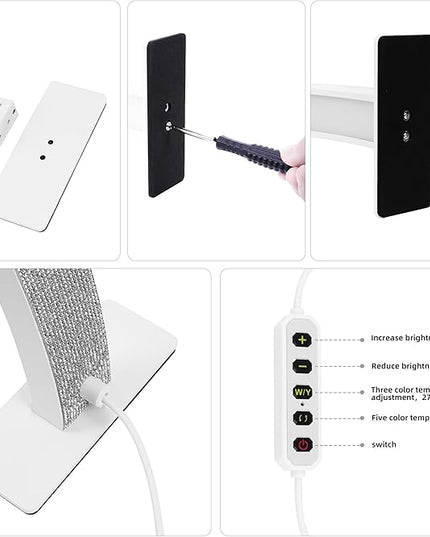 Half Moon Light for Nail Desk, 2700K-5600K, Tattoo Lighting Lamp, Nail Desk Lamp, Eyelash Light, Salon&Home, White(Crystal Diamond) - LeafyLoom