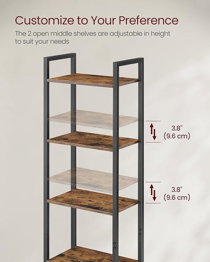 VASAGLE 6-Tier Bookshelf, Tall Bookcase with Door, Steel Frame, Adjustable Shelves, 9.4 x 15.7 x 62.8 Inches, Living Room Bedroom, Rustic Brown and Ink Black ULLS132K01 - LeafyLoom