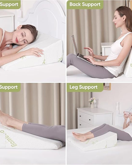 Wedge Pillow for Sleeping After Surgery 7.5" Bed Wedge Pillow with Memory Foam Top, Help with Acid Reflux Heartburn Snore Back Leg Knee Pain, Soft Comfortable, Breathable Durable, Bamboo Cooling Cover - LeafyLoom