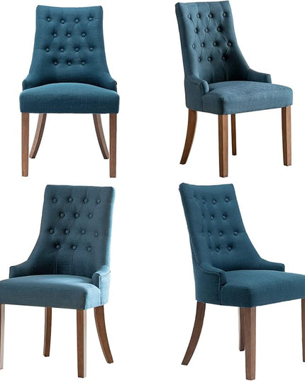 COLAMY Wingback Upholstered Dining Chairs Set of 4, Fabric Side Dining Room Chairs with Tufted Button, Living Room Chairs for Home Kitchen Resturant - Dark Blue - LeafyLoom