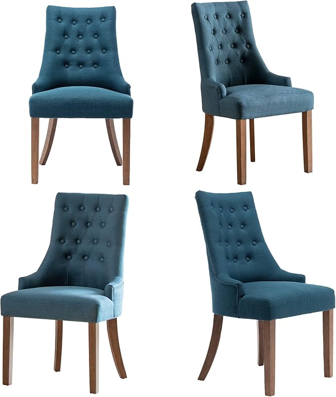 COLAMY Wingback Upholstered Dining Chairs Set of 4, Fabric Side Dining Room Chairs with Tufted Button, Living Room Chairs for Home Kitchen Resturant - Dark Blue - LeafyLoom
