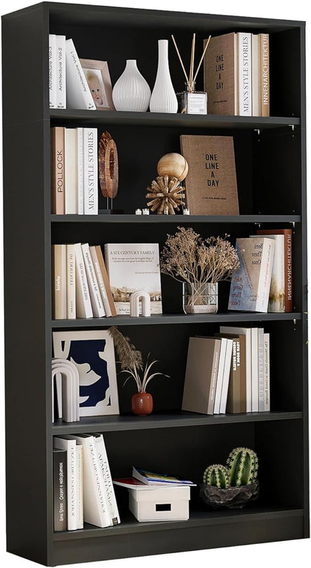 Farini 5 shelf boockase Display Bookcase Freestanding Wooden Bookshelves for Home Office Living Room,60 Inch Height,Black - LeafyLoom