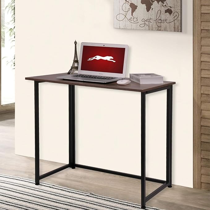 Leopard Outdoor Products Folding Computer Desk for Small Spaces, Space-Saving Home Office Desk, Foldable Computer Table, Laptop Table, Writing Desk, Compact Study Reading Table (Dark Brown) - LeafyLoom