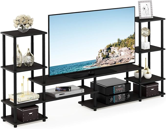 FURINNO Turn-N-Tube Grand Entertainment Center, Espresso/Black - LeafyLoom