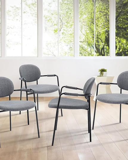 COLAMY Dining Chairs Set of 4, Fabric Dining Chairs Set of 4 with Arms, Upholstered Small Dining Armchairs with Back for Kitchen, Dining Room, Grey - LeafyLoom