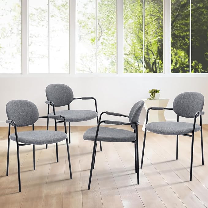COLAMY Dining Chairs Set of 4, Fabric Dining Chairs Set of 4 with Arms, Upholstered Small Dining Armchairs with Back for Kitchen, Dining Room, Grey - LeafyLoom