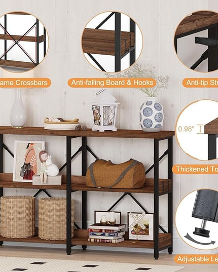 BON AUGURE Rustic Console Table with Shelves, 3 Tier Sofa Table Behind Couch for Living Room, Wood Metal Entryway Table for Hallway, Foyer, Entrance (47 Inch, Rustic Oak) - LeafyLoom