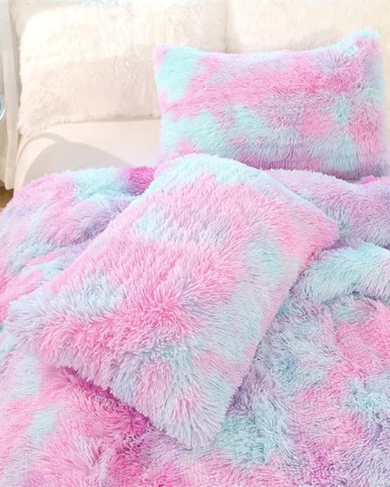 Faux Fur Kids Girls Purple Rainbow Comforter Sets King - 3PC Bed Set Warm Comfortable Soft Plush Flannel Velvet Fluffy Fuzzy Bedding（Comforter x 1 Pillowcases x 2） - LeafyLoom