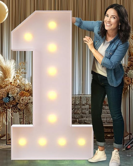 Rielmox Marquee Light Up Number 1, 4FT Large Birthday Decorations Party Decor White Anniversary Decoration w/Warm Lights for Boys Girls Kids Teens Adults - LeafyLoom