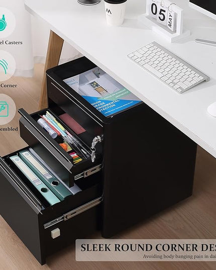 2 Drawer Mobile File Cabinet Top Storage Shelf, Rolling Metal Filing Cabinet for Legal & Letter File Anti-tilt Design with Lock Under Desk Office Drawers Fully Assembled Except Casters(Top ST B) - LeafyLoom