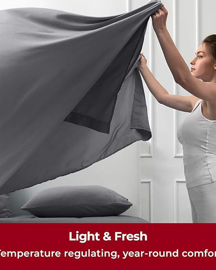 Mellanni Twin XL Sheets Set - 4 Piece Iconic Collection Bedding Sheets & Pillowcases - Soft, Cooling Bed Sheets - Deep Pocket up to 16 inch - 4 PC (Twin Extra Long, Gray w/Extra Pillow Case) - LeafyLoom