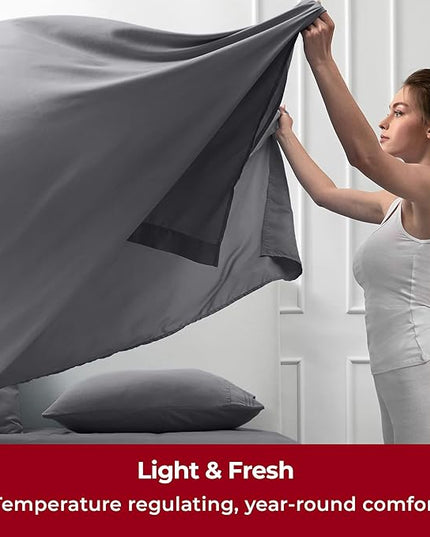 Mellanni Split King Sheets Set - 7 PC Iconic Collection Bedding Sheets & Pillowcases - Luxury, Ultra Soft, Cooling Bed Sheets - Deep Pocket up to 16 inch - 7 PC (Split King, Gray w/Extra Pillow Cases) - LeafyLoom