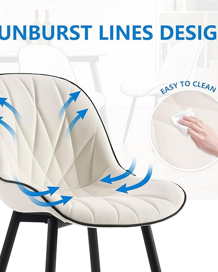 YOUNIKE Dining Chairs Set of 2, White Comfy Padded Kitchen Chairs, Armless Modern Faux Leather Upholstered Dining Room Chairs, Elegant Dinning Chairs Side Chairs, Easy to Clean - LeafyLoom