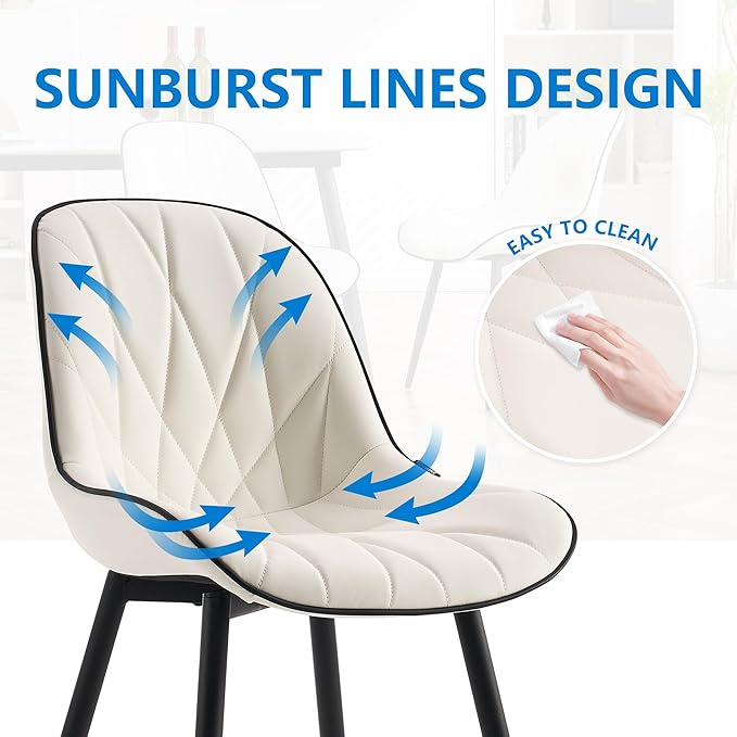 YOUNIKE Dining Chairs Set of 2, White Comfy Padded Kitchen Chairs, Armless Modern Faux Leather Upholstered Dining Room Chairs, Elegant Dinning Chairs Side Chairs, Easy to Clean - LeafyLoom