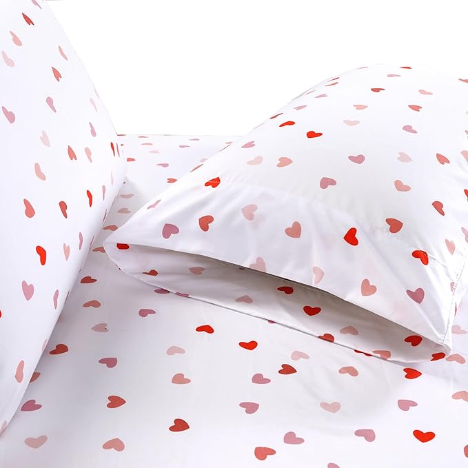 Elegant Comfort Softest and Coziest 6-Piece Sheet Set - 1500 Premium Hotel Quality Microfiber - Deep Pocket, Wrinkle Resistant 6-Piece Heart Pattern Bed Sheet Set, California King, Valentina - LeafyLoom
