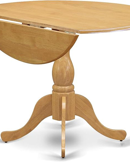 East West Furniture Dublin 5 Piece Kitchen Set Includes a Round Room Table with Dropleaf and 4 Linen Fabric Upholstered Dining Chairs, 42x42 Inch, DLNO5-OAK-C - LeafyLoom