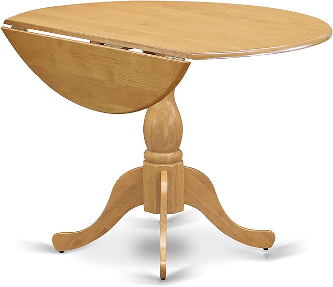 East West Furniture Dublin 5 Piece Kitchen Set Includes a Round Room Table with Dropleaf and 4 Linen Fabric Upholstered Dining Chairs, 42x42 Inch, DLNO5-OAK-C - LeafyLoom