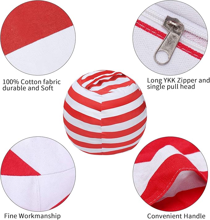 2 PCS Stuffed Animal Storage Bean Bag Chair Cover, Cotton Canvas Beanbag with Zipper for Organizing Kid's and Adults Room Red 24" - LeafyLoom