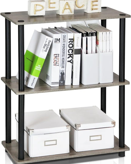 Furinno Turn-N-Tube Display Rack, 3-Tier Single, French Oak Grey/ Black - LeafyLoom