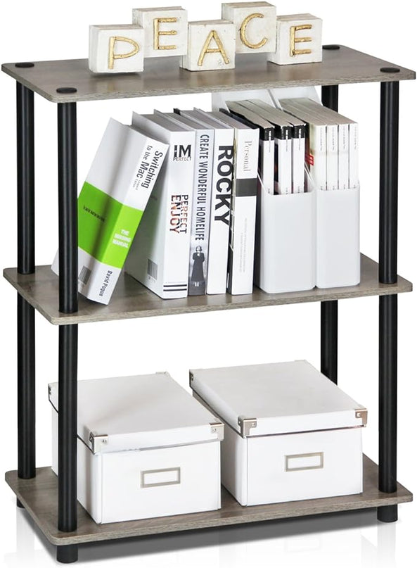 Furinno Turn-N-Tube Display Rack, 3-Tier Single, French Oak Grey/ Black - LeafyLoom