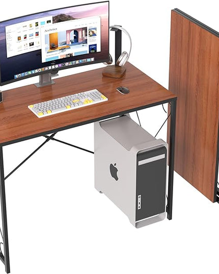 VECELO 39.4" Folding Computer Desk Simple Laptop Table Home Office Workstation for Reading Writing, No Assembly Needed, Small Space, Antique Brown - LeafyLoom