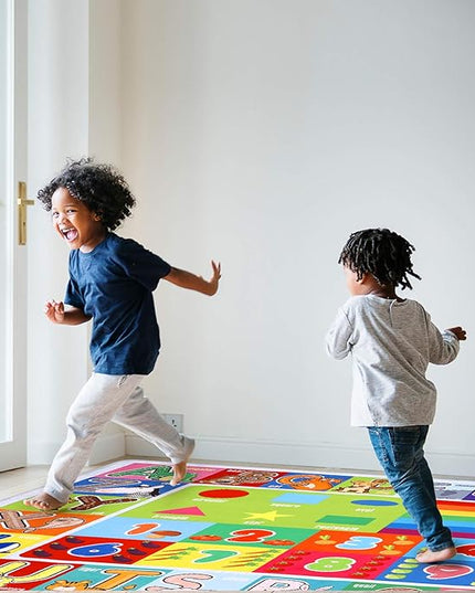 Kids Educational Rug Playtime Collection ABC, Numbers and Shapes Learning Carpet Kids Play Rug Mat Playmat for Playroom Bedroom, 55.1 x 43.3 inch - LeafyLoom