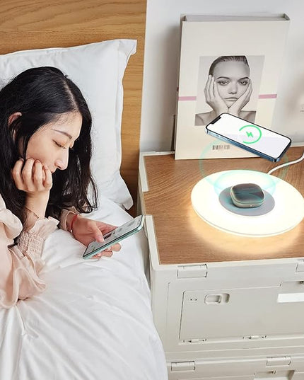 Table Lamp with Wireless Charger, Table Lamp with USB Port 2, Nightstand Lamp with Charging Station, Desk Night Light with Wireless Charger, Three-Port Plug (Table Lamp 4000K) - LeafyLoom