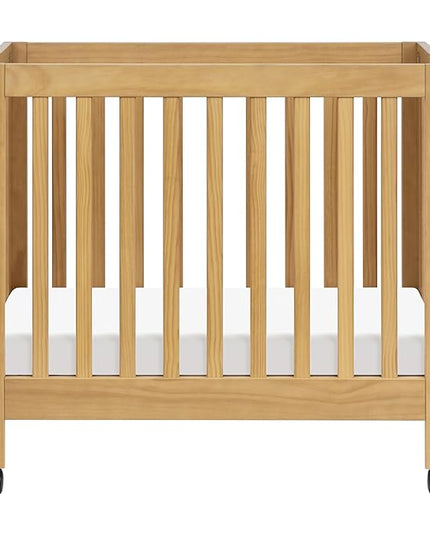 Babyletto Origami Mini Portable Crib Folding with Wheels in Honey, 2 Adjustable Mattress Positions, Greenguard Gold Certified - LeafyLoom