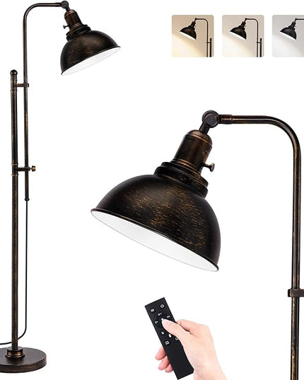 PARTPHONER Industrial Floor Lamp Adjustable, Rustic Farmhouse Reading Lamp in Aged Black Finish, Modern Standing Lamp with Remote Control Metal Shade for Living Room Bedroom Study Room Office Hotel - LeafyLoom