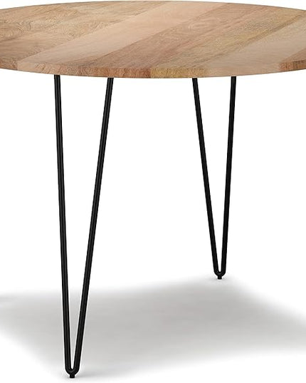 SIMPLIHOME Hunter SOLID MANGO WOOD and Iron 45 Inch Round Industrial Dining Table in Natural, For the Dining Room - LeafyLoom