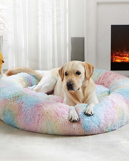 WESTERN HOME WH Calming Dog & Cat Donut Cuddler, Anti-Anxiety Warming Cozy Soft Round Bed, Fluffy Faux Fur Plush Cushion for Small Medium Dogs and Cats WESTERNHOME