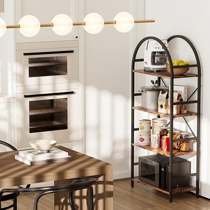 4-Tier Bookshelf, 24 Inch Width Industrial Arched Bookcase, Vintage Storage Rack with Open Shelves, Free Standing Shelf for Home Office, Living Room,Bedroom, Rustic Brown - LeafyLoom