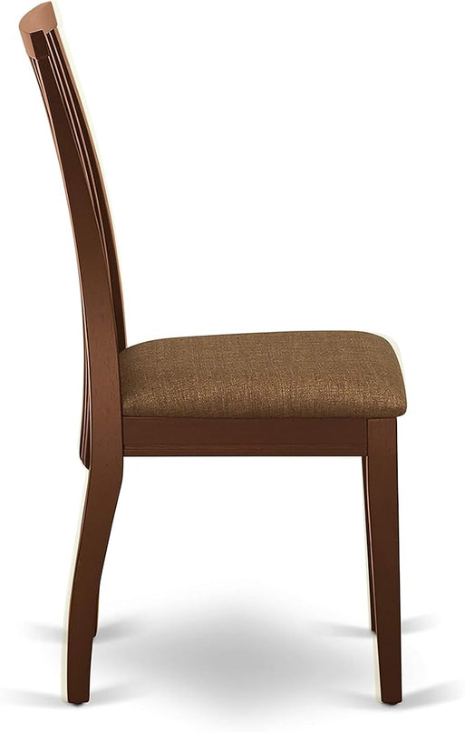 East West Furniture Monza 5 Piece Kitchen Set Includes a Rectangle Table with Dropleaf and 4 Linen Fabric Dining Room Chairs, 36x54 Inch, Mahogany - LeafyLoom