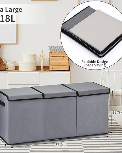 Fixwal Toy Box for Boys - Extra Large Toddler Toy Box Kids Toy Chest, Toy Box for Living Room Area, Collapsible Removable Divider for Nursery Playroom Bedroom Closet, 36"x12.6"x16" (Grey) - LeafyLoom