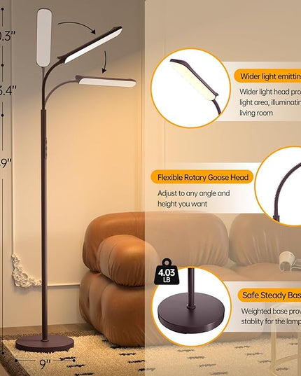 LED Floor Lamp, 18W Super Bright Floor Lamp for Living Room, Adjustable Stepless Colors & Brightness Gooseneck Standing Lamp, Eye Caring Reading Light with Remote& Touch Control for Bedroom Office - LeafyLoom
