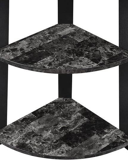 Convenience Concepts Newport 5-Tier Corner Bookshelf, Black Faux Marble/Black - LeafyLoom