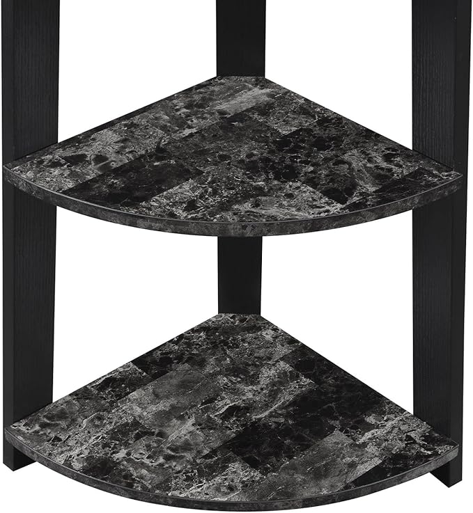 Convenience Concepts Newport 5-Tier Corner Bookshelf, Black Faux Marble/Black - LeafyLoom