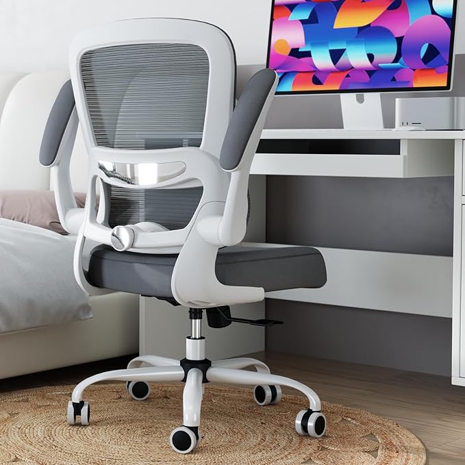 Office Chair - Ergonomic Desk Chair with Adjustable Lumbar Support, Mesh Computer Chair, Executive Chair for Home Office Comfortable Lumbar Support (White+Black) - LeafyLoom
