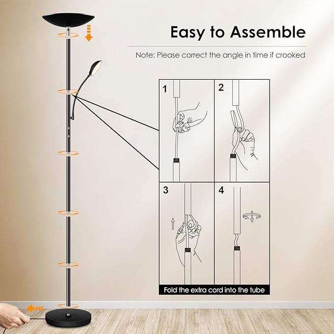 BoostArea Floor Lamp, LED 20W/2000LM Bright Torchiere Floor Lamp with 5W Adjustable Reading Lamp, Stepless Dimmable Standing Lamp, 2 Rotary Switch, Modern Floor Lamps for Living Room, Bedroom, Office - LeafyLoom