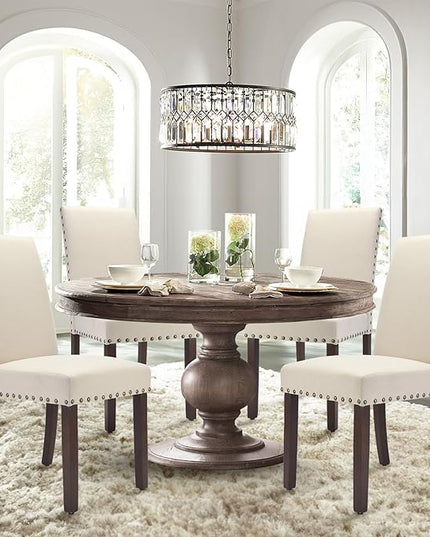 COLAMY Modern Wood Dining Chairs Set of 2, Parsons Dining Chairs, 19 Inch Padded Dining Chairs with Nailed Trim for Kitchen Dining Living Room, Beige - LeafyLoom