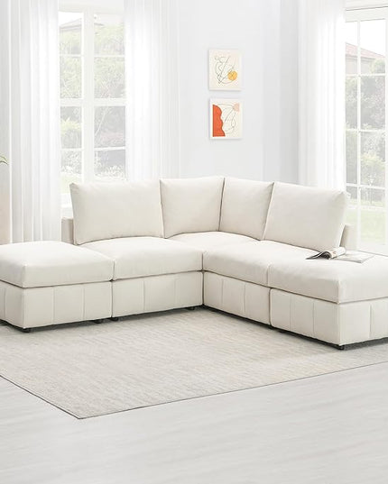 Sectional Sofa-90 * 88" L-Shape Couch Set with Chaise Lounge, 5-Seat Modular Sofa with 3 Pillows for Living Room, Apartment, Office - LeafyLoom