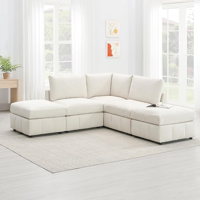 Sectional Sofa-90 * 88" L-Shape Couch Set with Chaise Lounge, 5-Seat Modular Sofa with 3 Pillows for Living Room, Apartment, Office - LeafyLoom