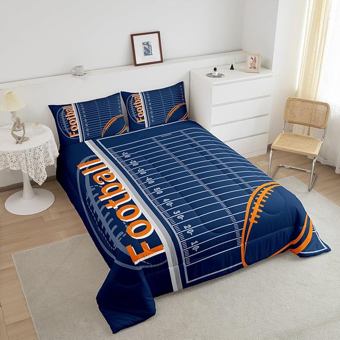 Feelyou Football Bedding Set Full Size Rugby Sports Comforter Set for Kids Boys Girls Decor Soccer Ball Game Comforter Microfiber American Football Duvet Set Bedroom Quilt Set - LeafyLoom