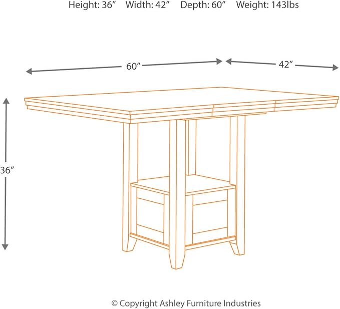 Signature Design by Ashley Ralene Traditional 36" Counter Height Dining Room Extension Table, Medium Brown - LeafyLoom