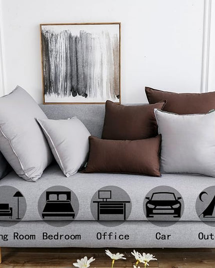 Jeanerlor Cotton Linen Square Decorative Throw Pillow Case Cushion Cover with Twin Needles Stitch on Edge, 12"x20"(30 x 50cm), 2 Pcs, Brown - LeafyLoom