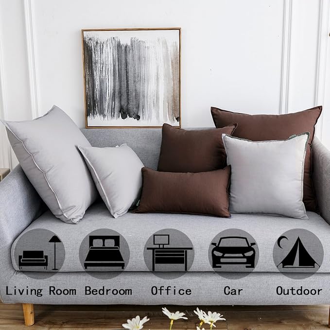 Jeanerlor Cotton Linen Square Decorative Throw Pillow Case Cushion Cover with Twin Needles Stitch on Edge, 12"x20"(30 x 50cm), 2 Pcs, Brown - LeafyLoom